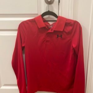 Under Armour boys size YXL long sleeve polo in red. Only worn a few times.